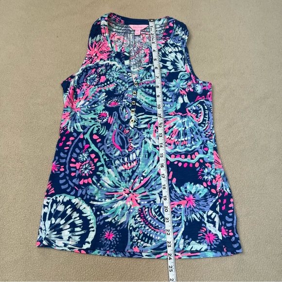 Lilly Pulitzer Tank Top Womens XXS Essie Smocked Neckline Cotton indigo Gypsea - Picture 2 of 7